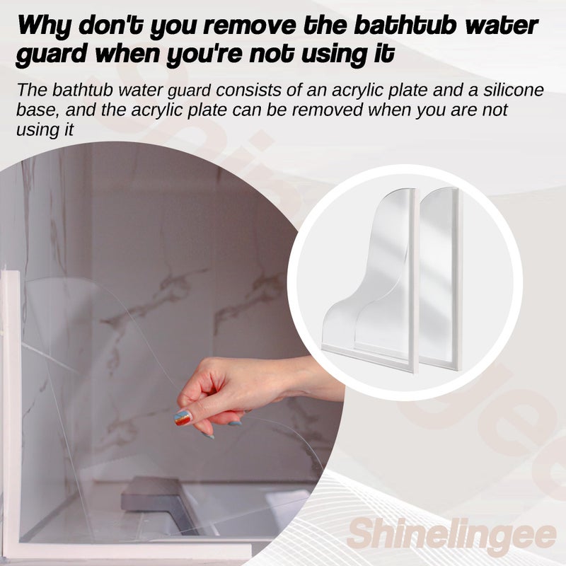 Shineligee 2 حزمة تحديث دش سبلاش الحرس، حراس سبلاش كبيرة لحوض الاستحمام، يتكون من قاعدة السيليكون ولوحة الاكريليك، والحفاظ على الماء في الحمام أو الحمام، ركن دش سبلاش الحرس - Image 4